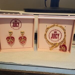 Juicy Couture Pink and Gold Heart Bracalet/ Earrings